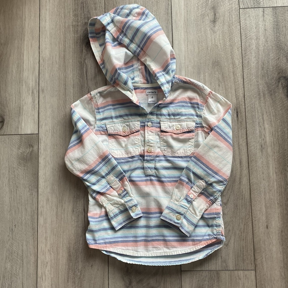 Carters‎ Boys Striped Long Sleeve Hooded Multicolor Pastel Size 6